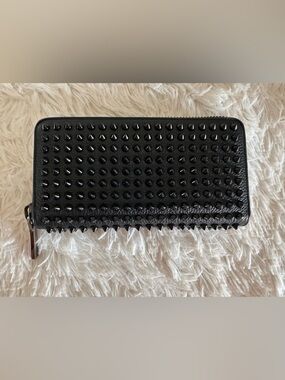 Christian Louboutin Black Studded Wallet with Branded Pull